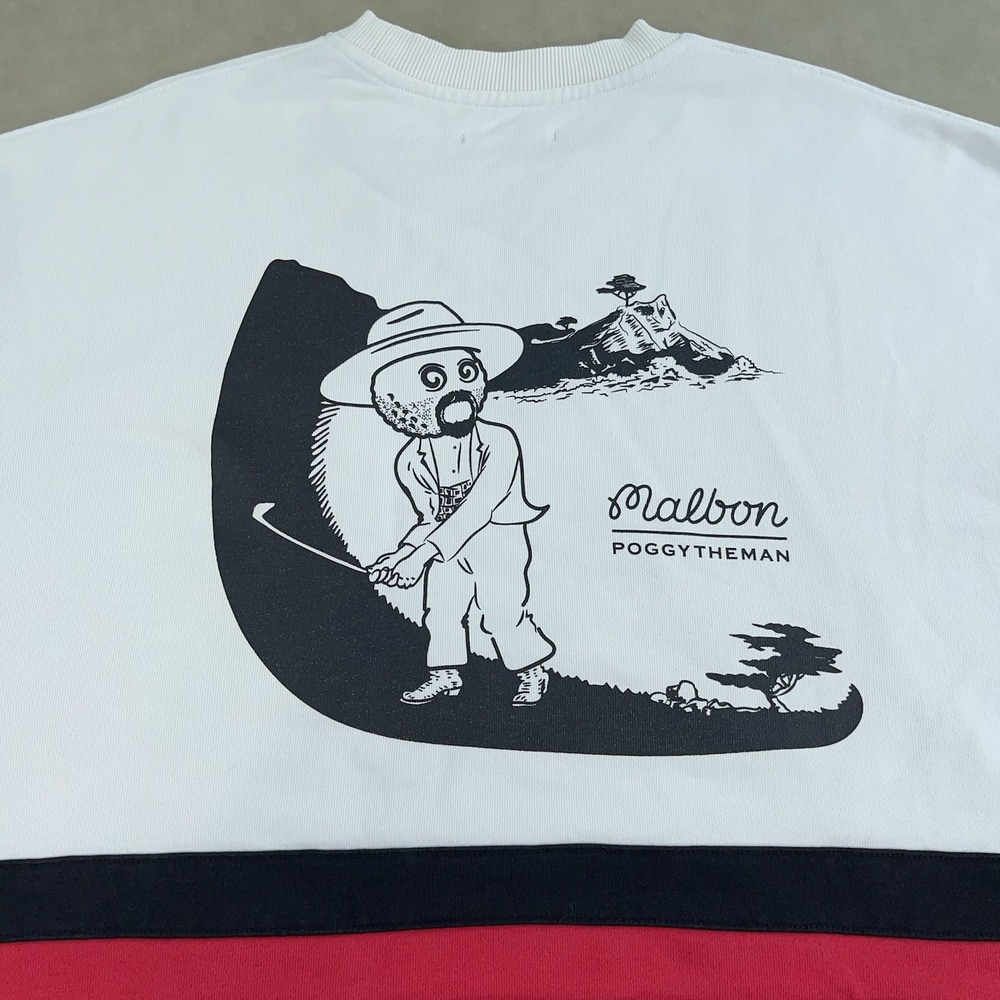 Malbon x Poggytheman Sweatshirt Mens Large White Black Golf Embroidered Crewneck - Picture 7 of 12